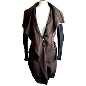 AllSaints Luna Parka Coat Sz. 6 – Gray Drape Front w/ Black Lamb Leather Sleeves